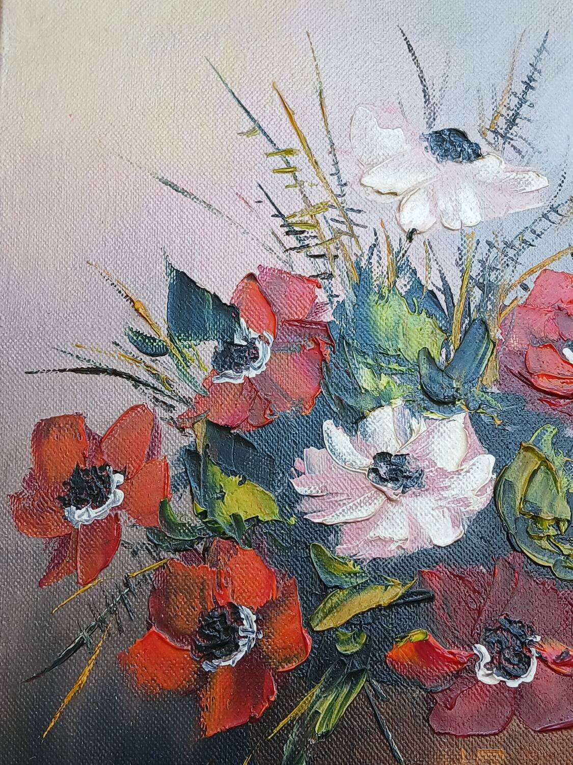 Painting bouquet of anemone flowers