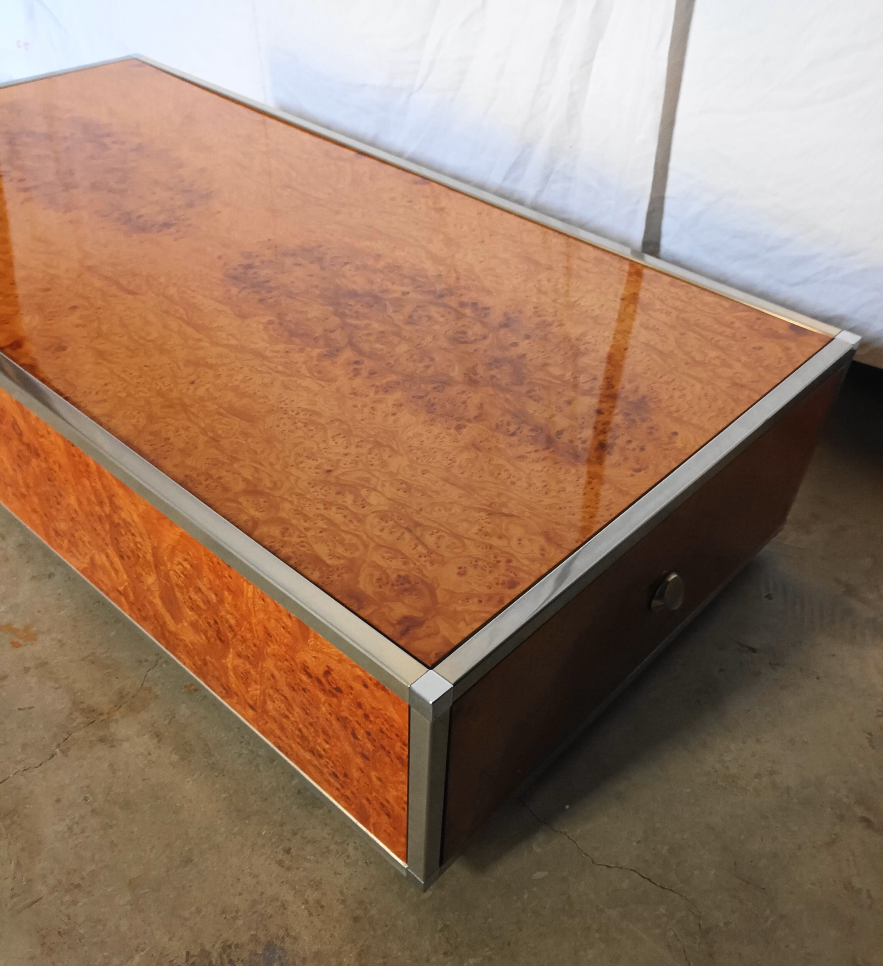Coffee table with drawer in elm magnifying glass from the 70s