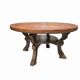 Table basse Mid-Century en bois massif et cuir cognac patiné