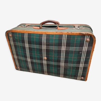 Antique soft suitcase with tartan checks