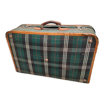 Valise souple ancienne à carreaux tartan