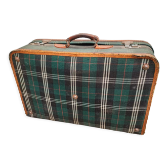 Old soft suitcase with tartan checks