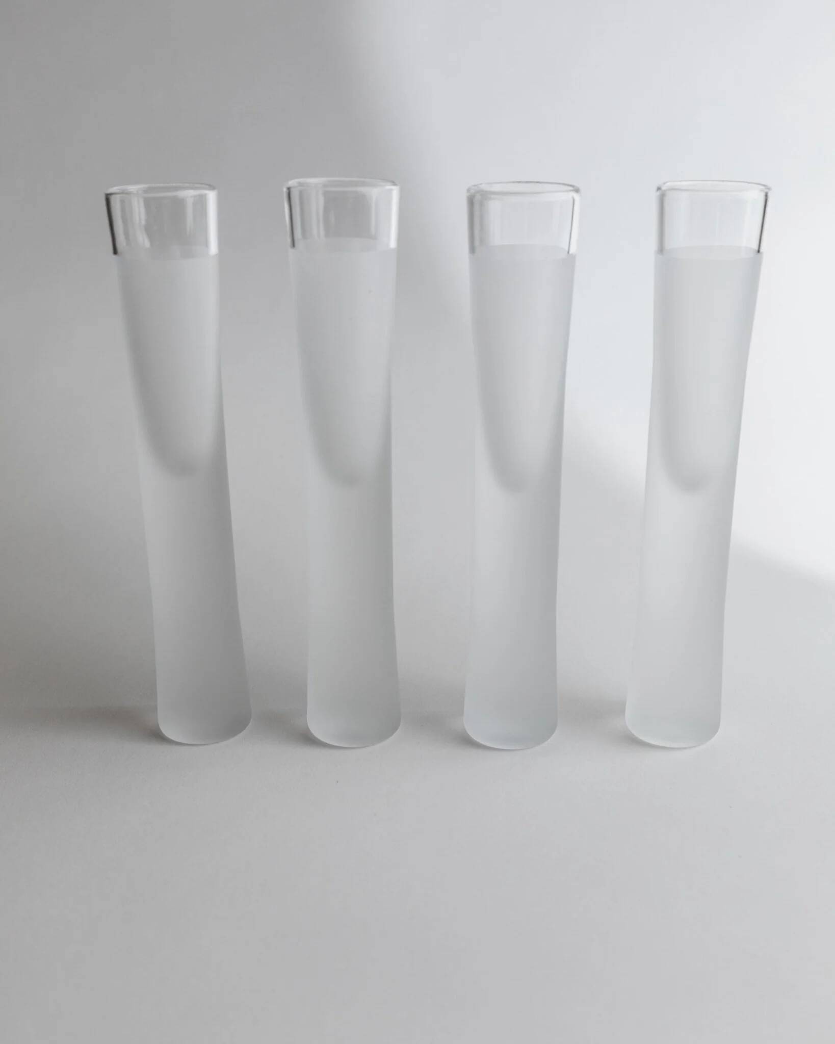 Transparent Murano Glass Liqueur Glasses - Set of 4, Ice-Effect, Heavy Tubular Design, Italy 1980s