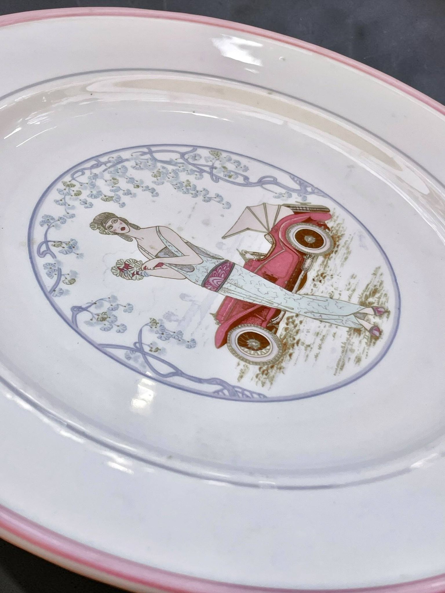 Vintage italian plate primula, art deco design, 1970s-80s.