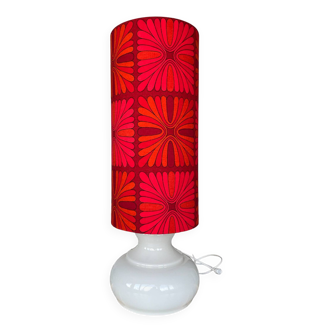 Pausa red table lamp - white opaline and vintage fabric