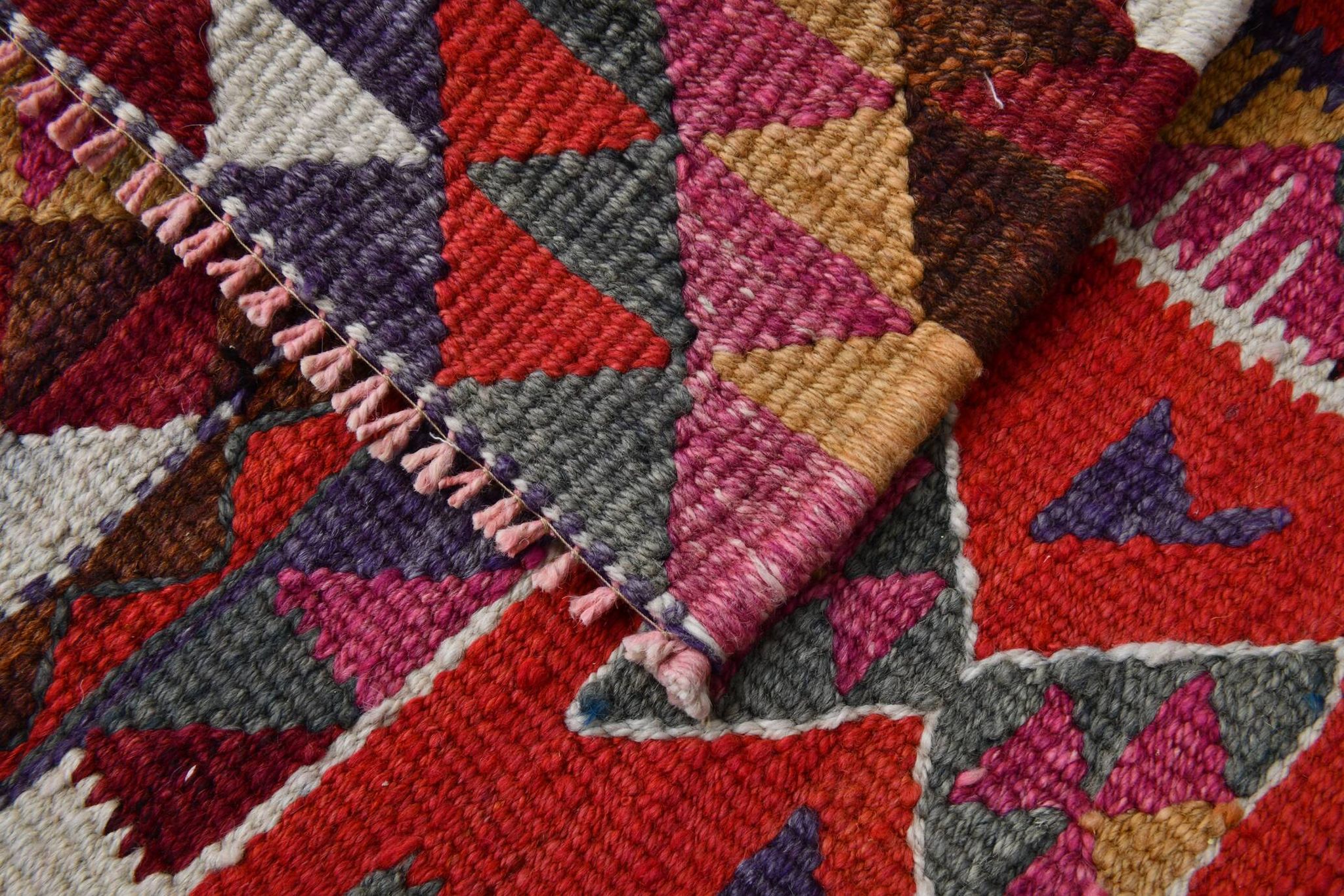 3x10 Vintage Burgundy Kilim Runner Rug 95x302Cm