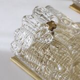 Pair of glass and brass wall lights by Carl Fagerlund for Orrefors, 1960.