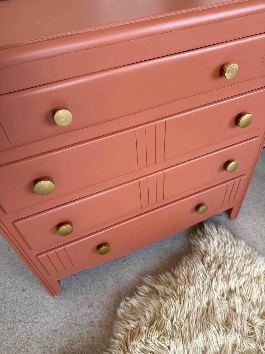 Commode vintage bois terra cotta art déco