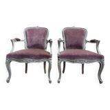 Pair of Louis XV style cabriolet armchairs with velvet upholstery
