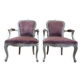 Paire de fauteuils cabriolets style Louis XV rechampi velours