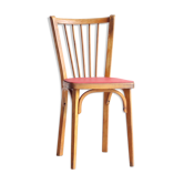1950s wooden and faux leather red bistro chair