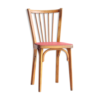 1950s wooden and faux leather red bistro chair