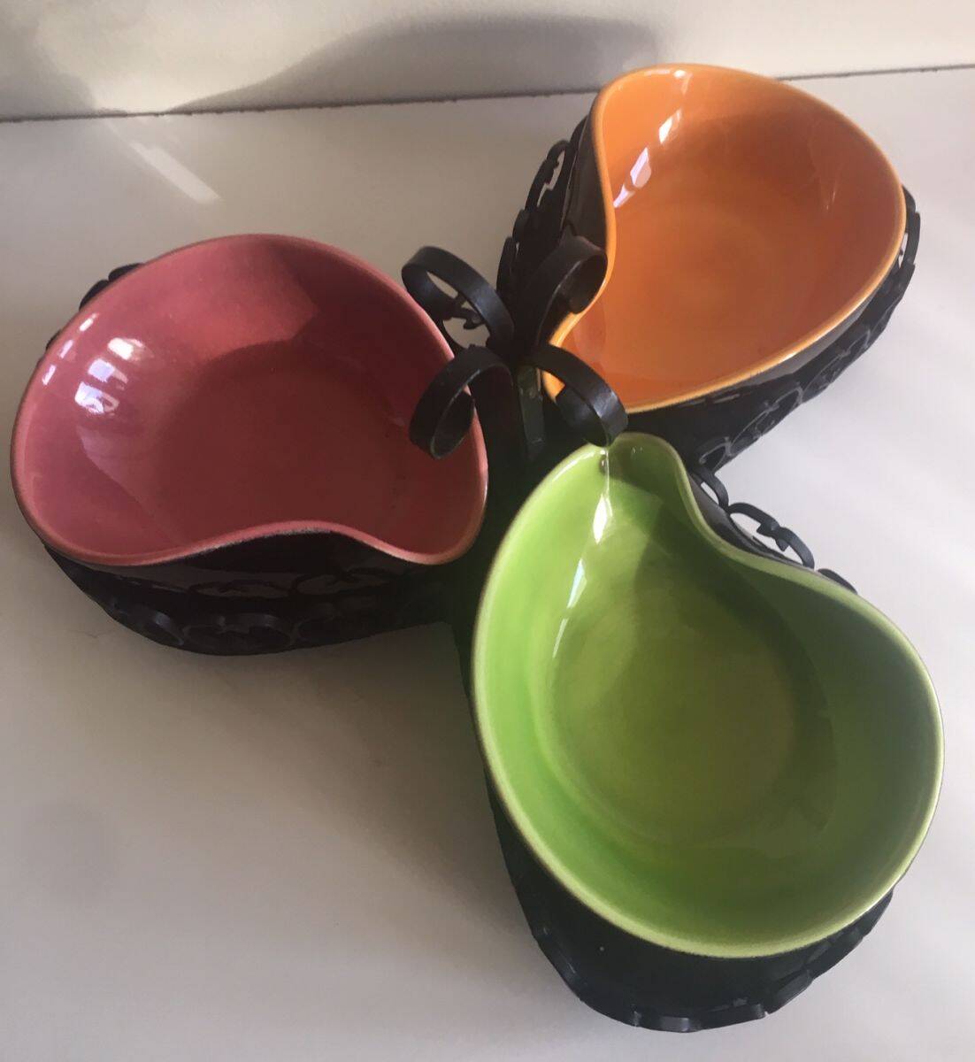 Serviteur apéritif fer forgé et faïence