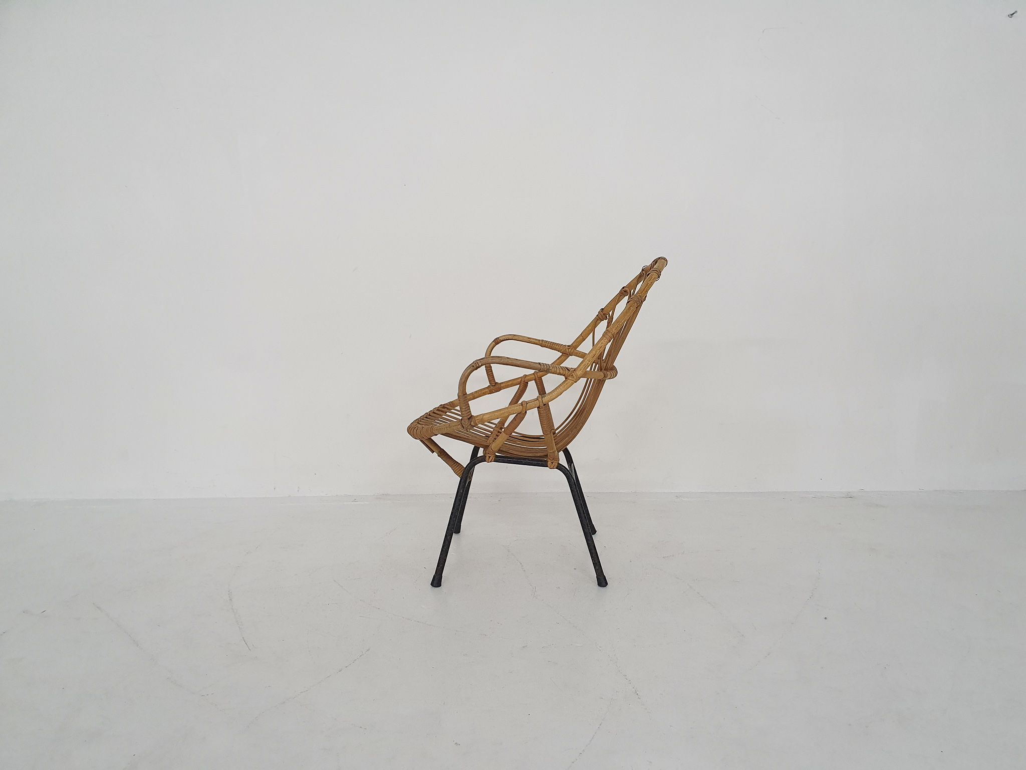 Rohe Noordwolde rattan and metal lounge chair, The Netherlands 1950's