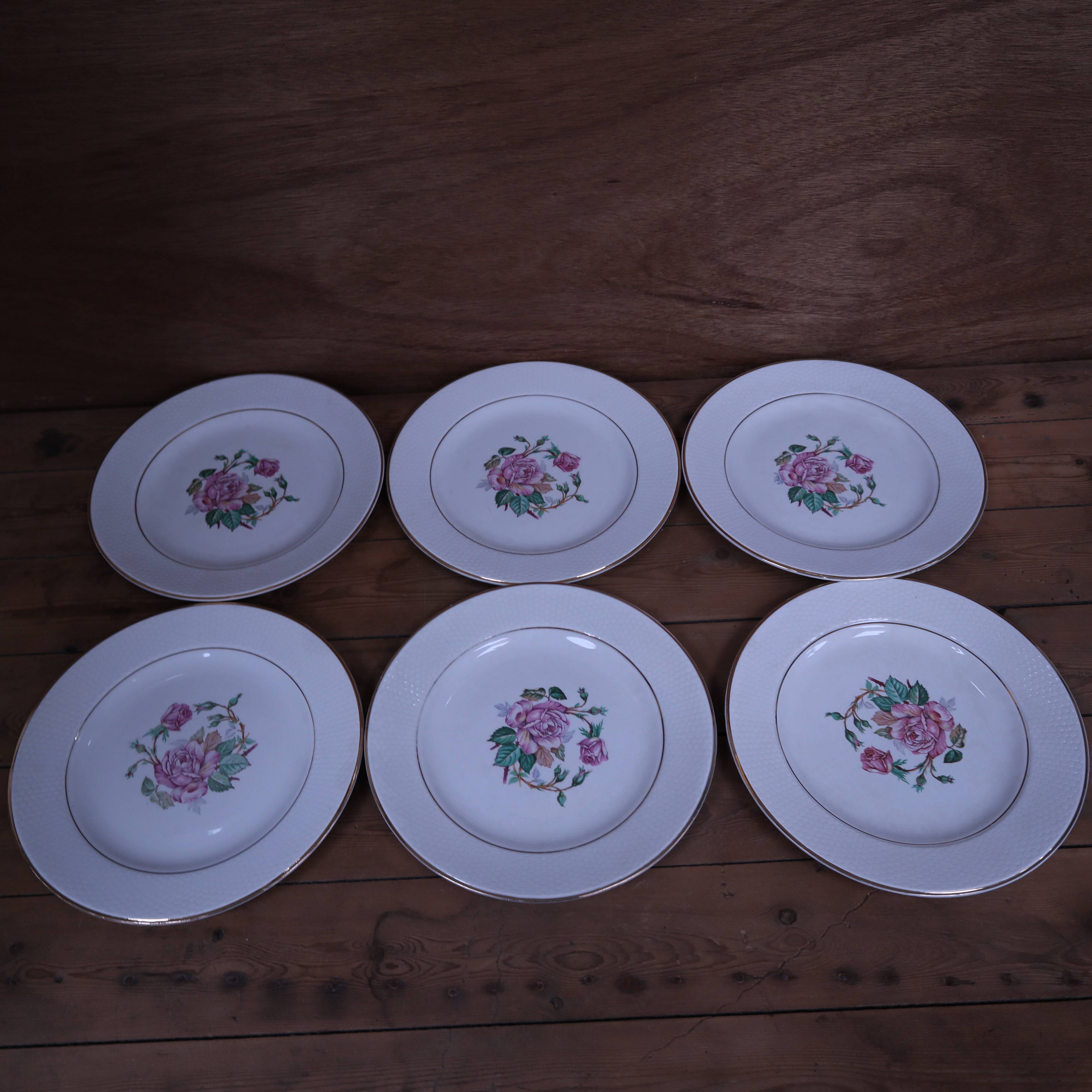 6 floral half porcelain dinner plates KIFO Amandinoise