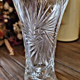 Small vintage transparent chiseled glass vase