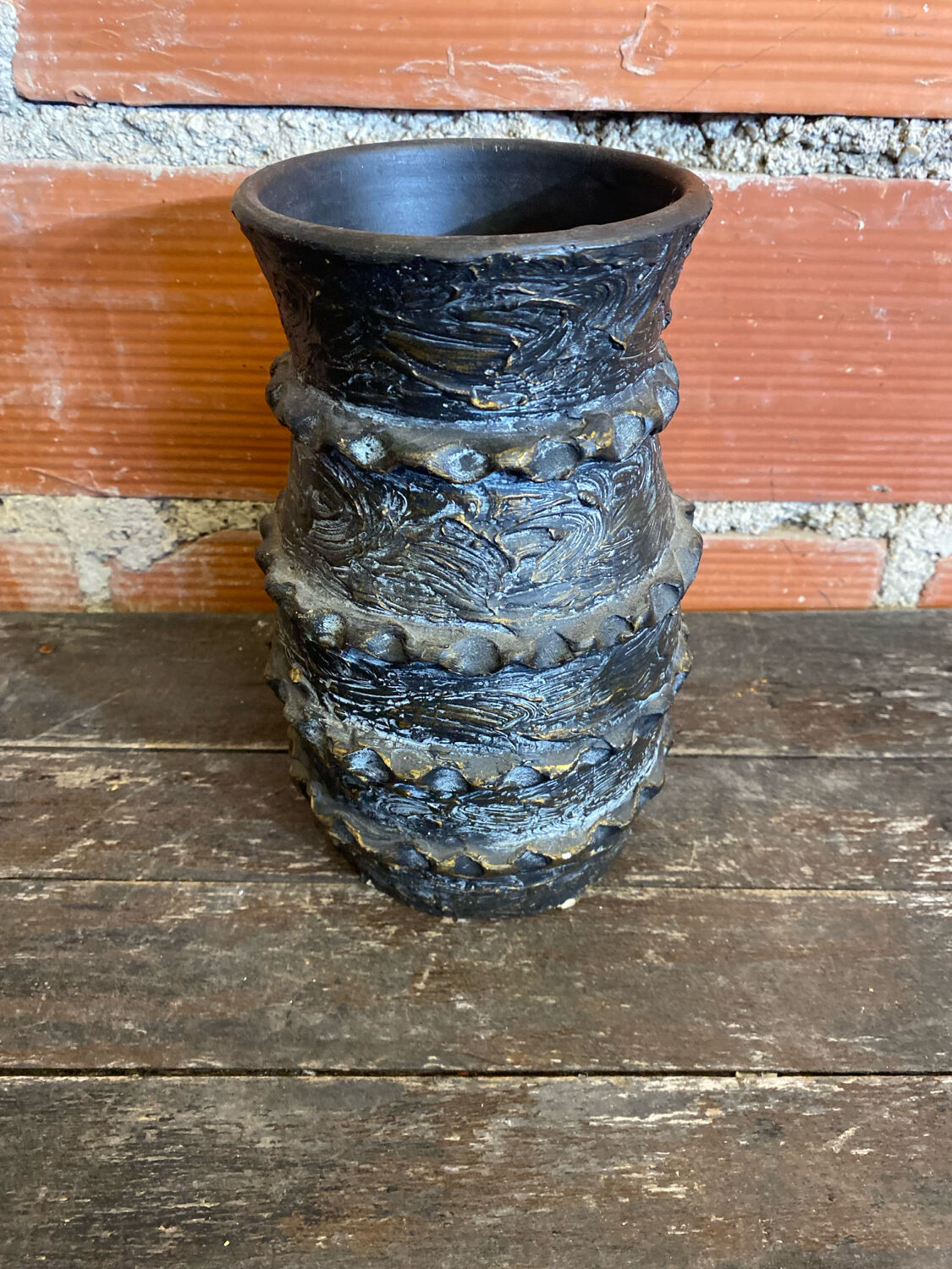 Vintage 1970s Black Ceramic Vase from VALLAURIS #D695