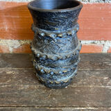 Vintage 1970s Black Ceramic Vase from VALLAURIS #D695