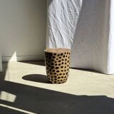 Stool, side table, cylindrical solid mango wood end table.