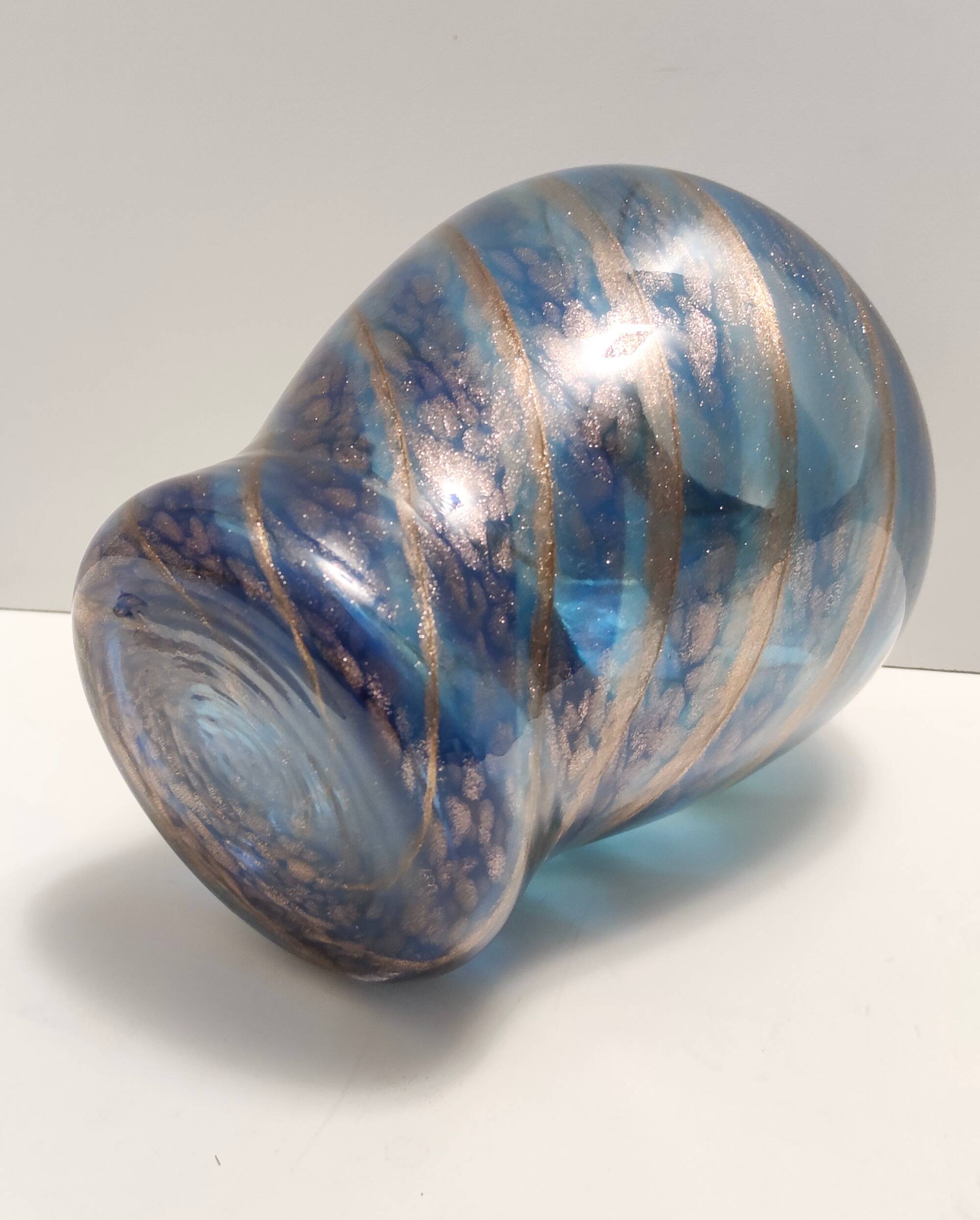 Blue Murano Glass Vase by Fratelli Toso with Bronze Aventurine