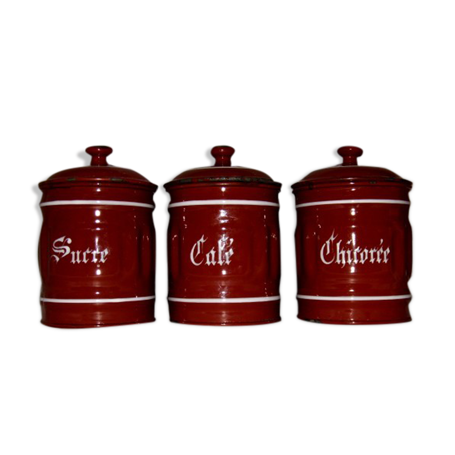 Set of 3 vintage enamelled spice boxes
