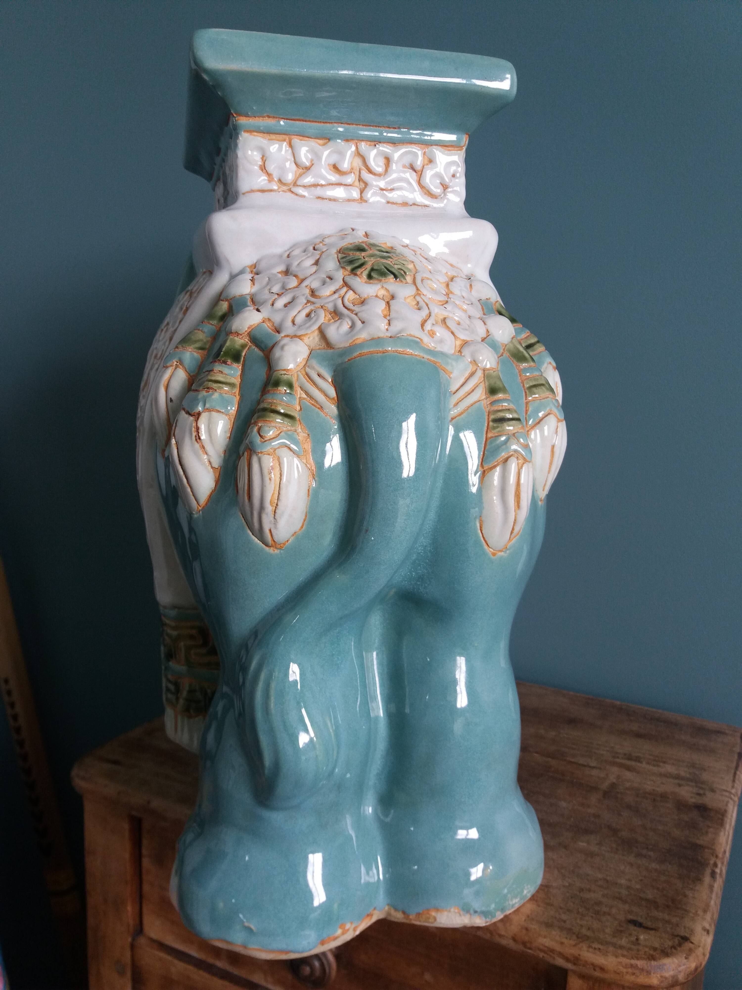 Green blue ceramic elephant