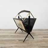 Magazine rack from the 1950s in wood and brass