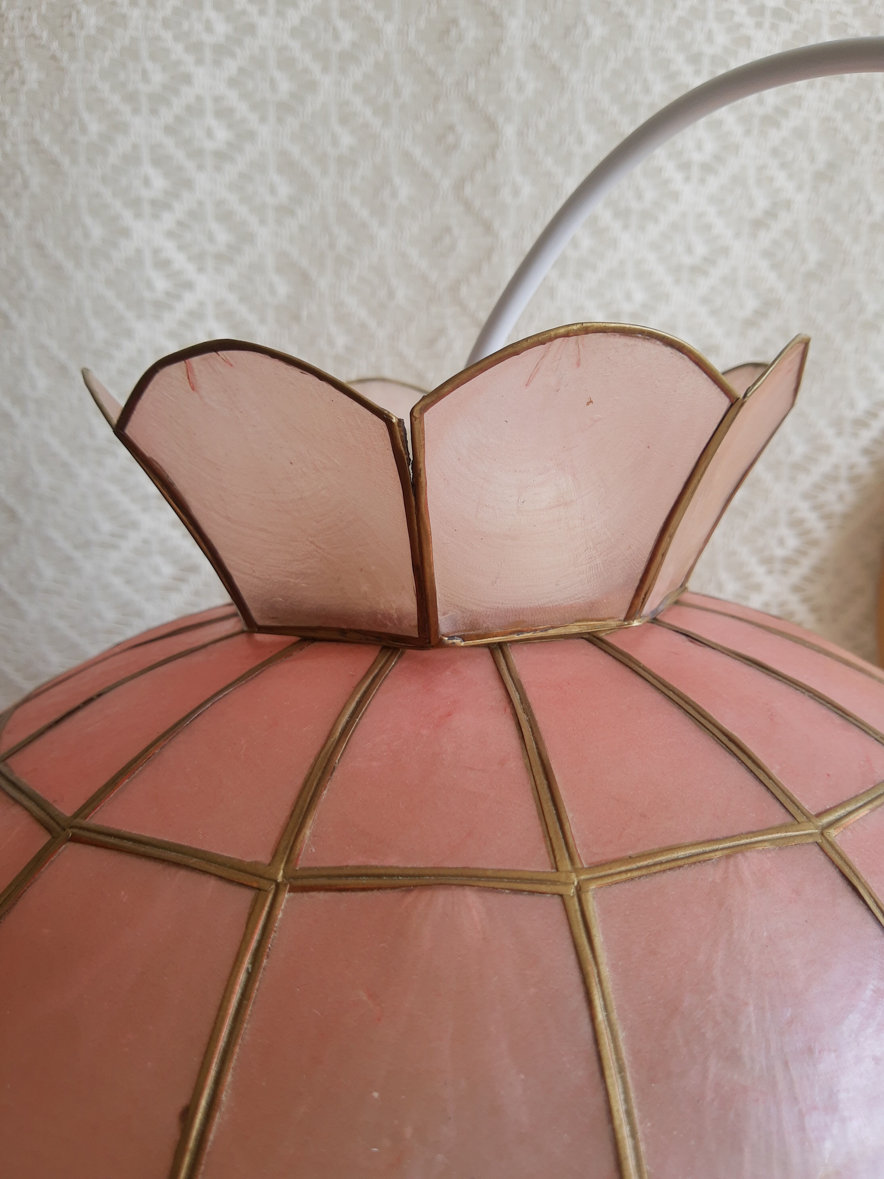 Vintage mother-of-pearl and brass pendant lamp