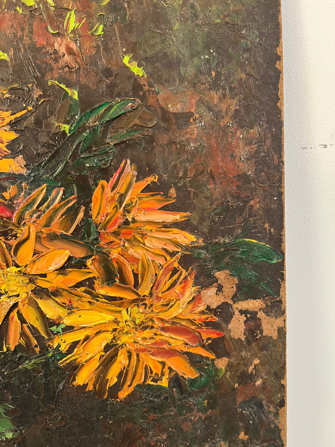Bouquet avec plateau et bougeoir, technique couteau sur panneau bois