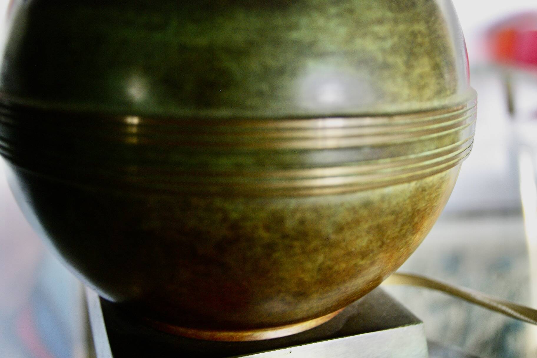 Patinated bronze and leather lamp art deco denmark 1930