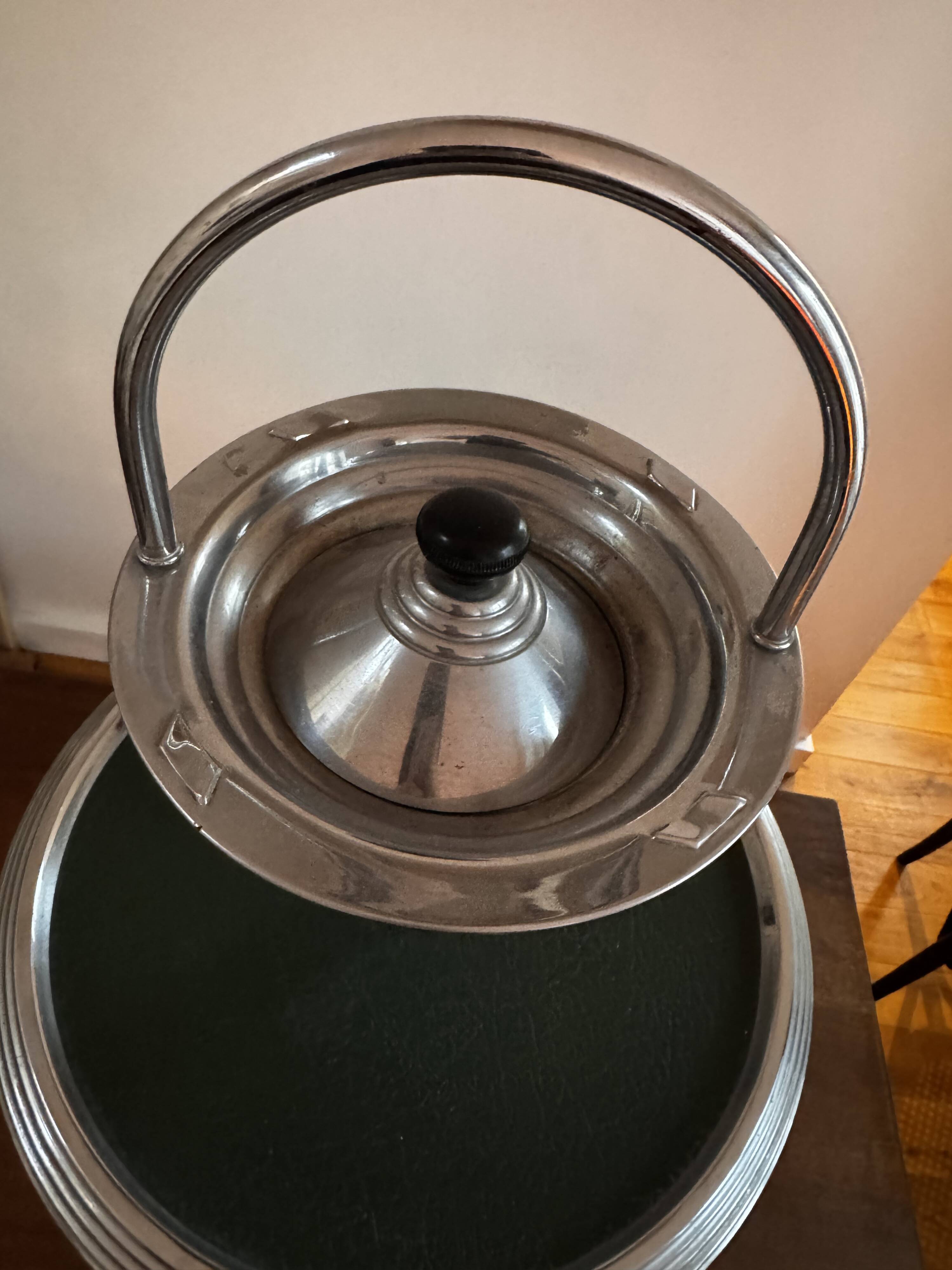 Modernist metal and leather standing ashtray