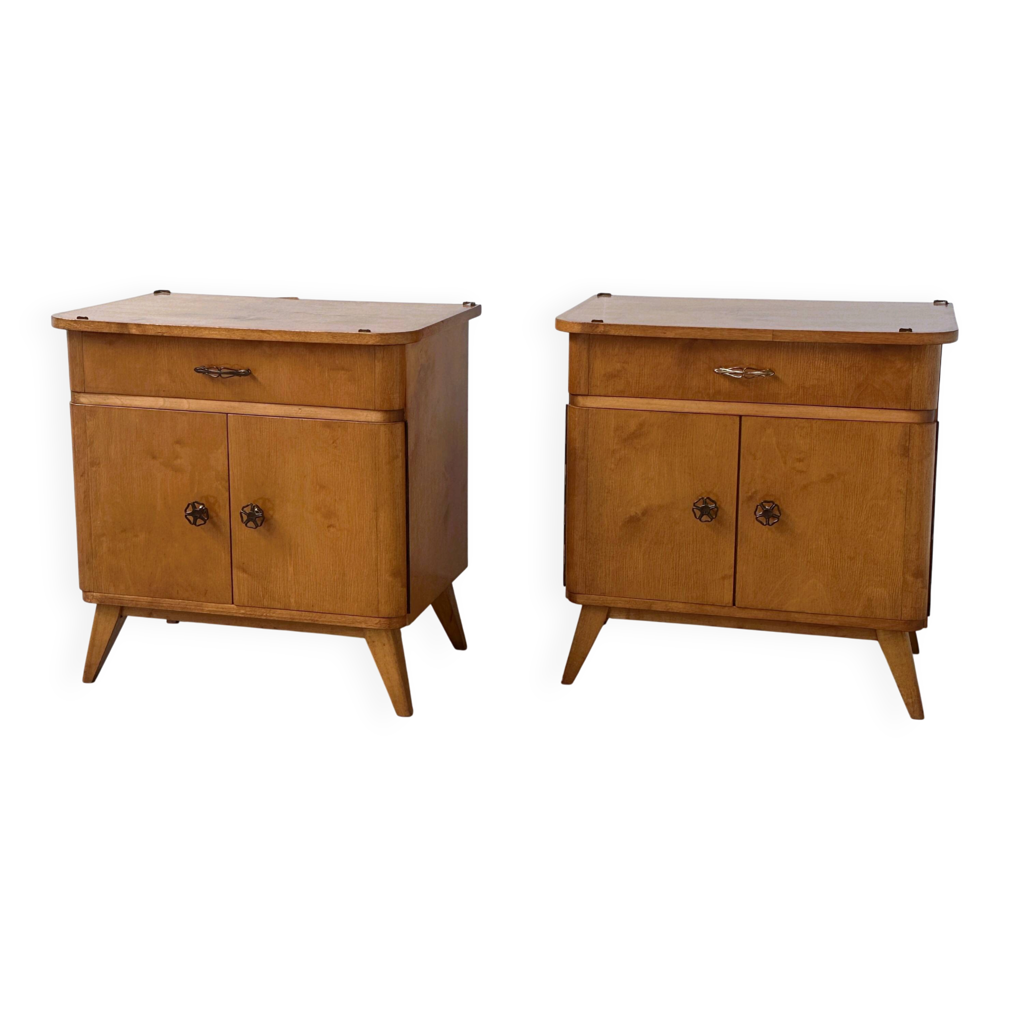 Pair of Mid-Century Nightstands with Compass Legs, 1950s