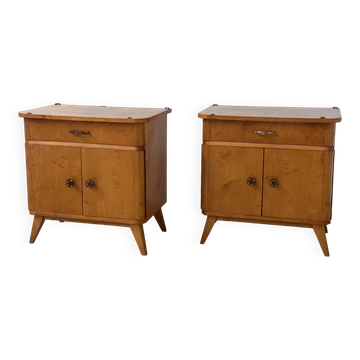Pair of Mid-Century Nightstands with Compass Legs, 1950s