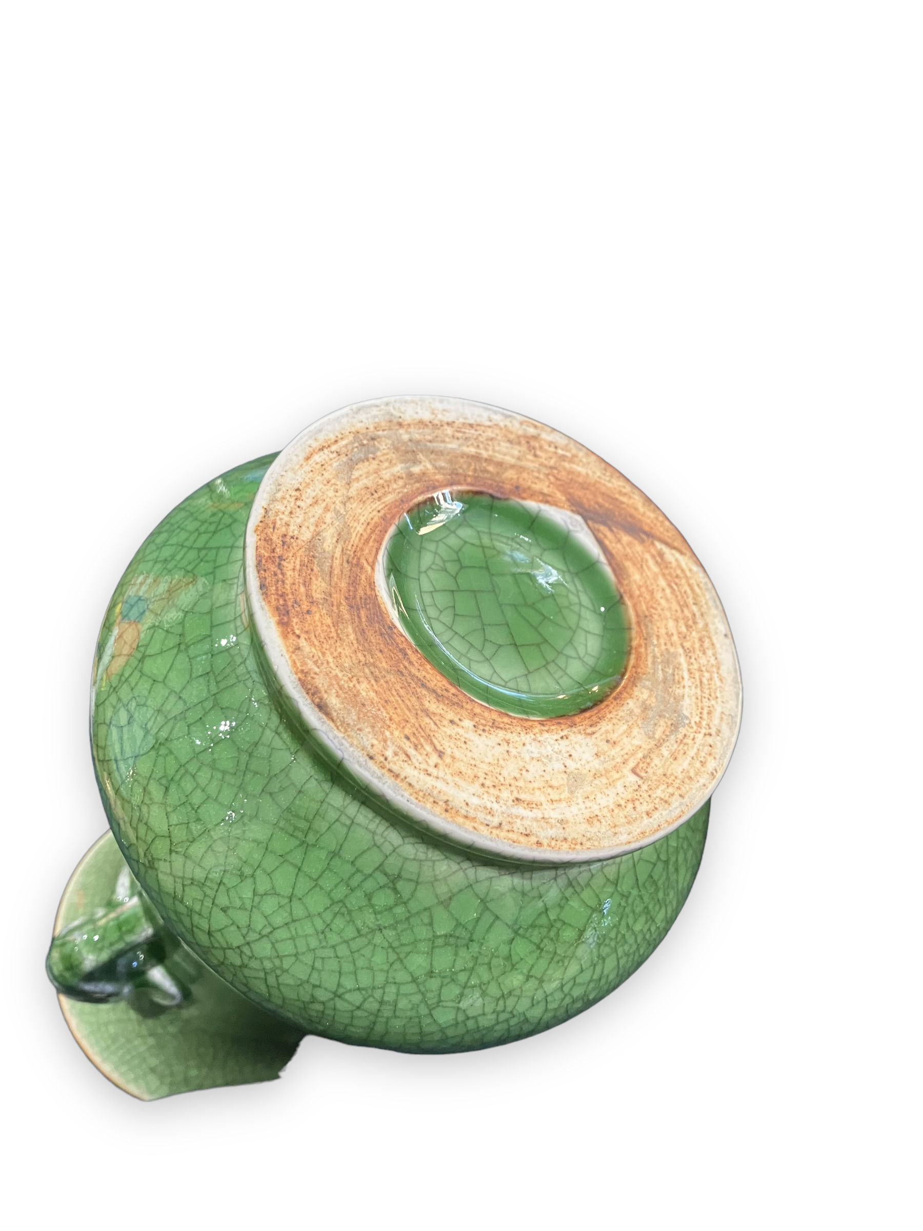 Green cracked ceramic vase Elephant Handles China XXth