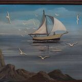 Old rigging painting and flight of seagulls Yvon Pauluzzi