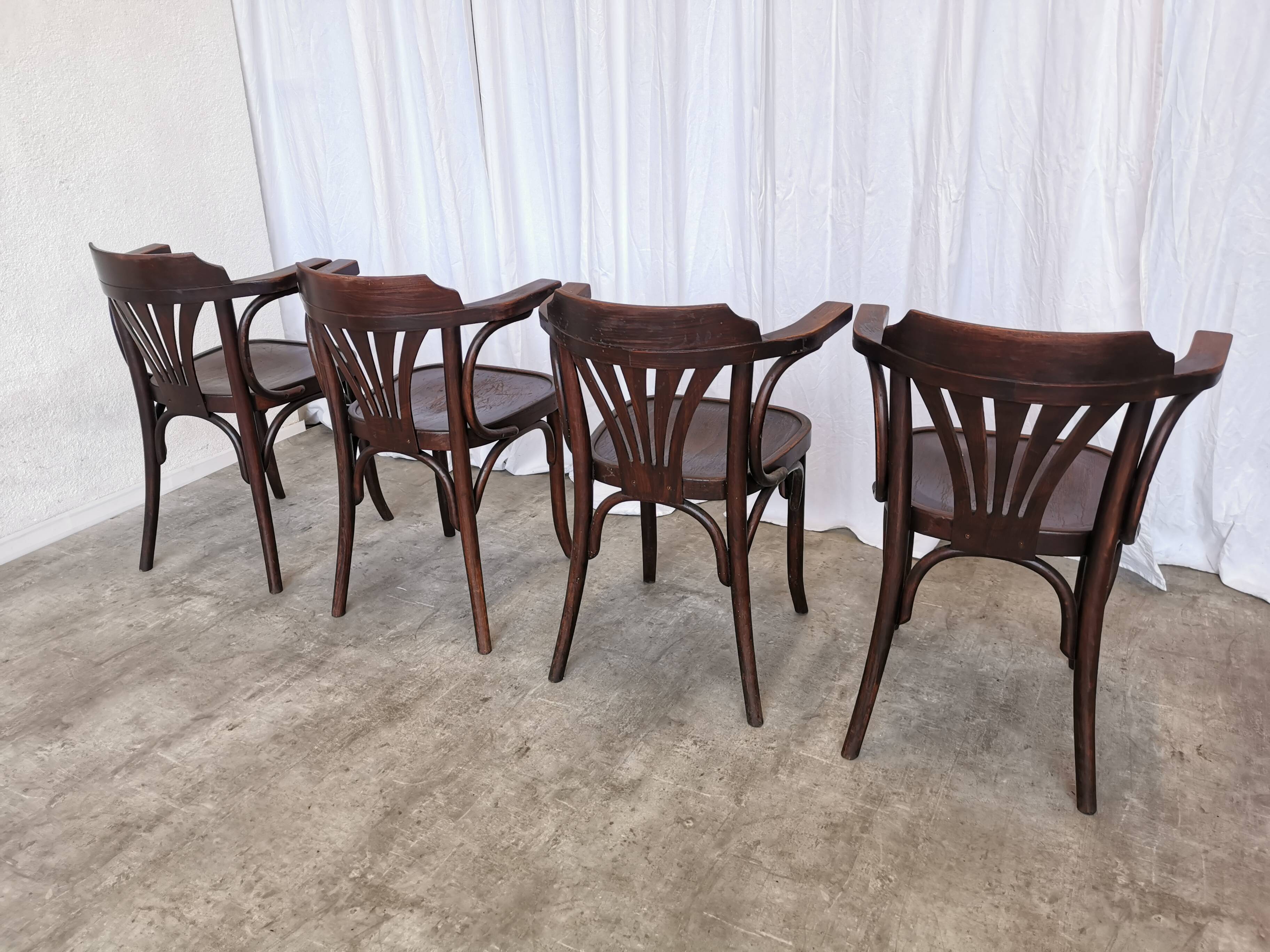 Set of 4 Vintage Bentwood Dining Chair: Mid-Century Thonet Style Armchair