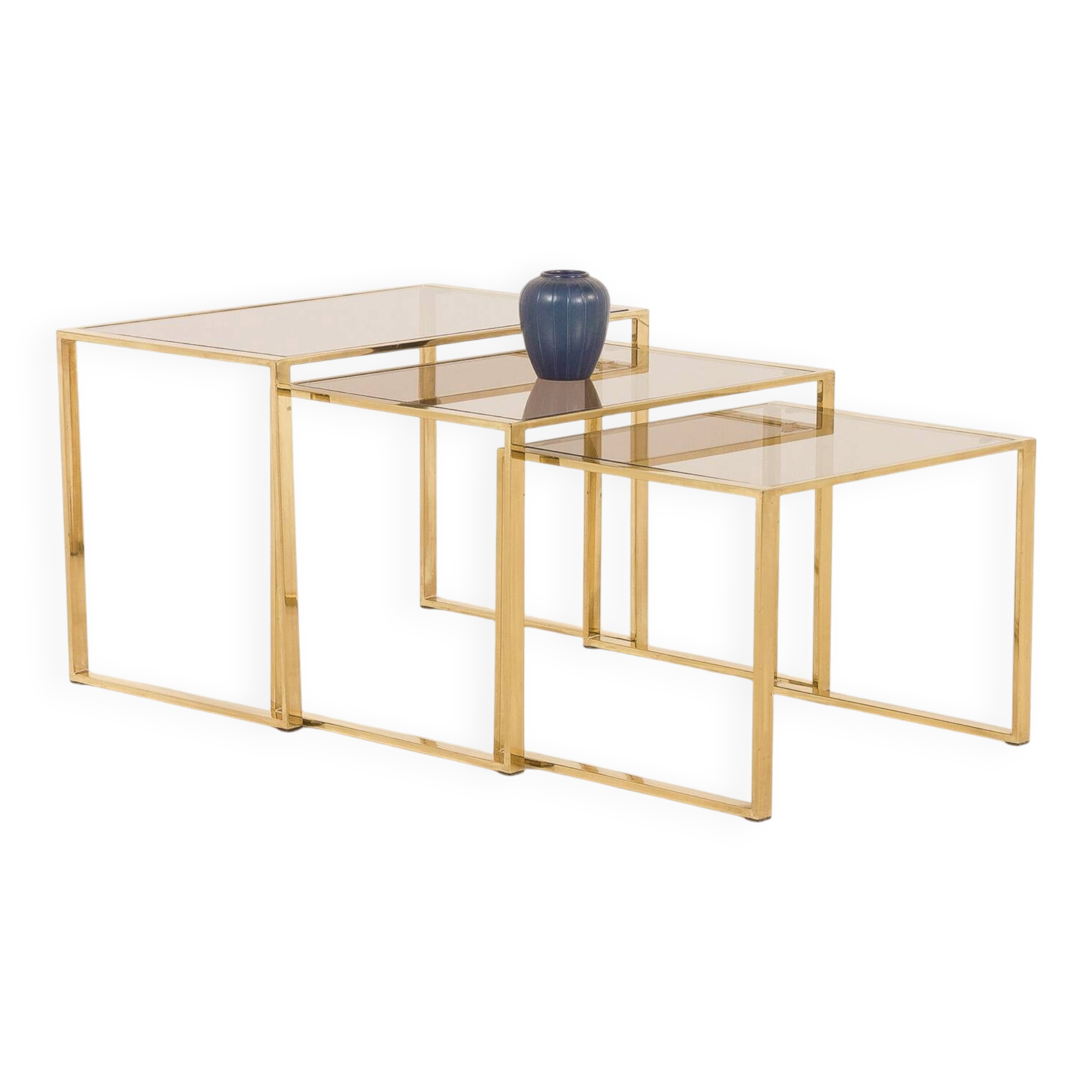 Set of three brass nesting tables in the style of Romeo Rega, Italy, 1970s