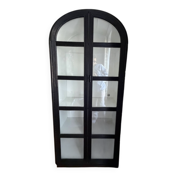 Armoire, vaisselier en bois tressé noir