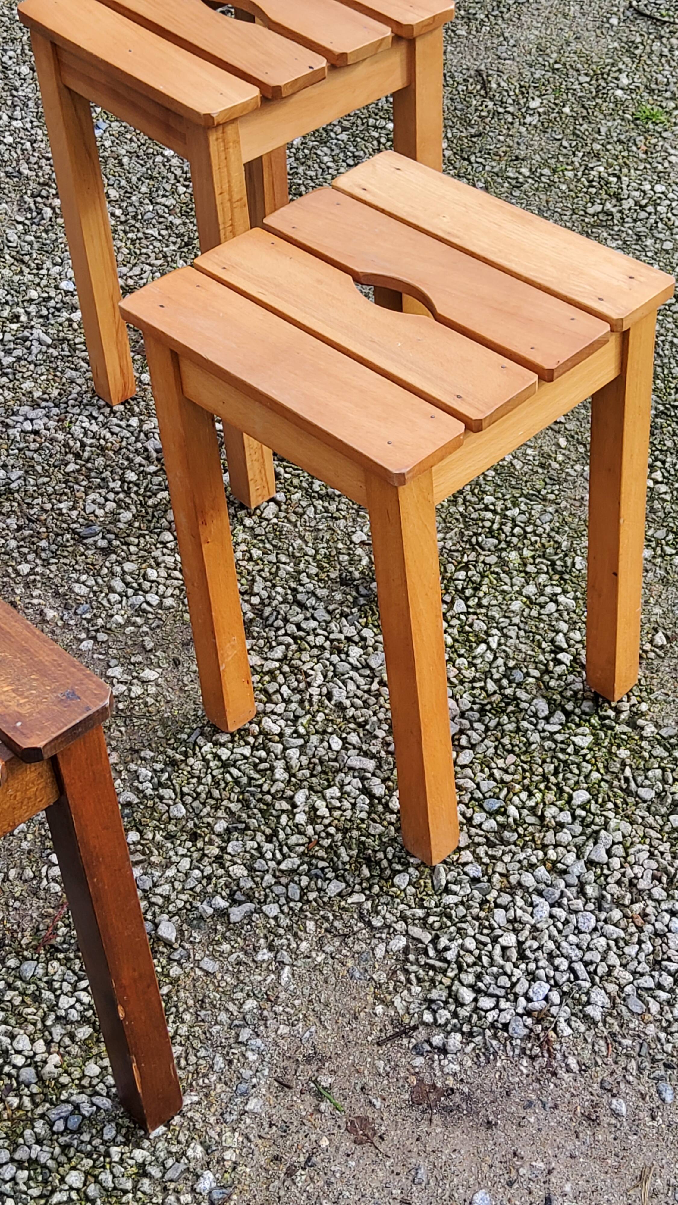 Set of 4 vintage stools in solid beech with slats