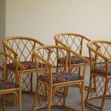 Set of 6 sculptural vintage bamboo dining chairs, modern Danish design, made in the 1960s.