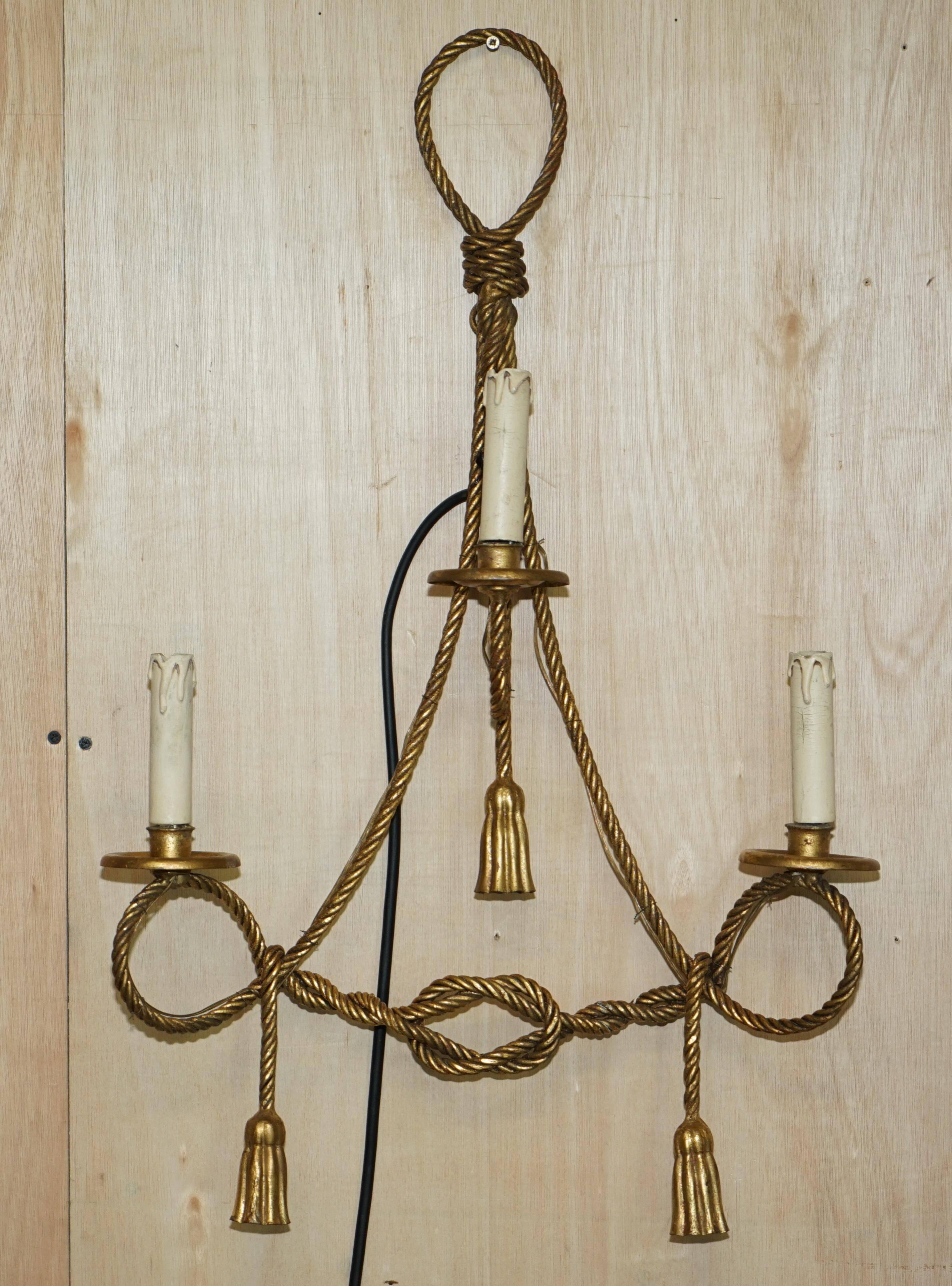 Vintage Twisted Wall Light Three Branches with Pendants