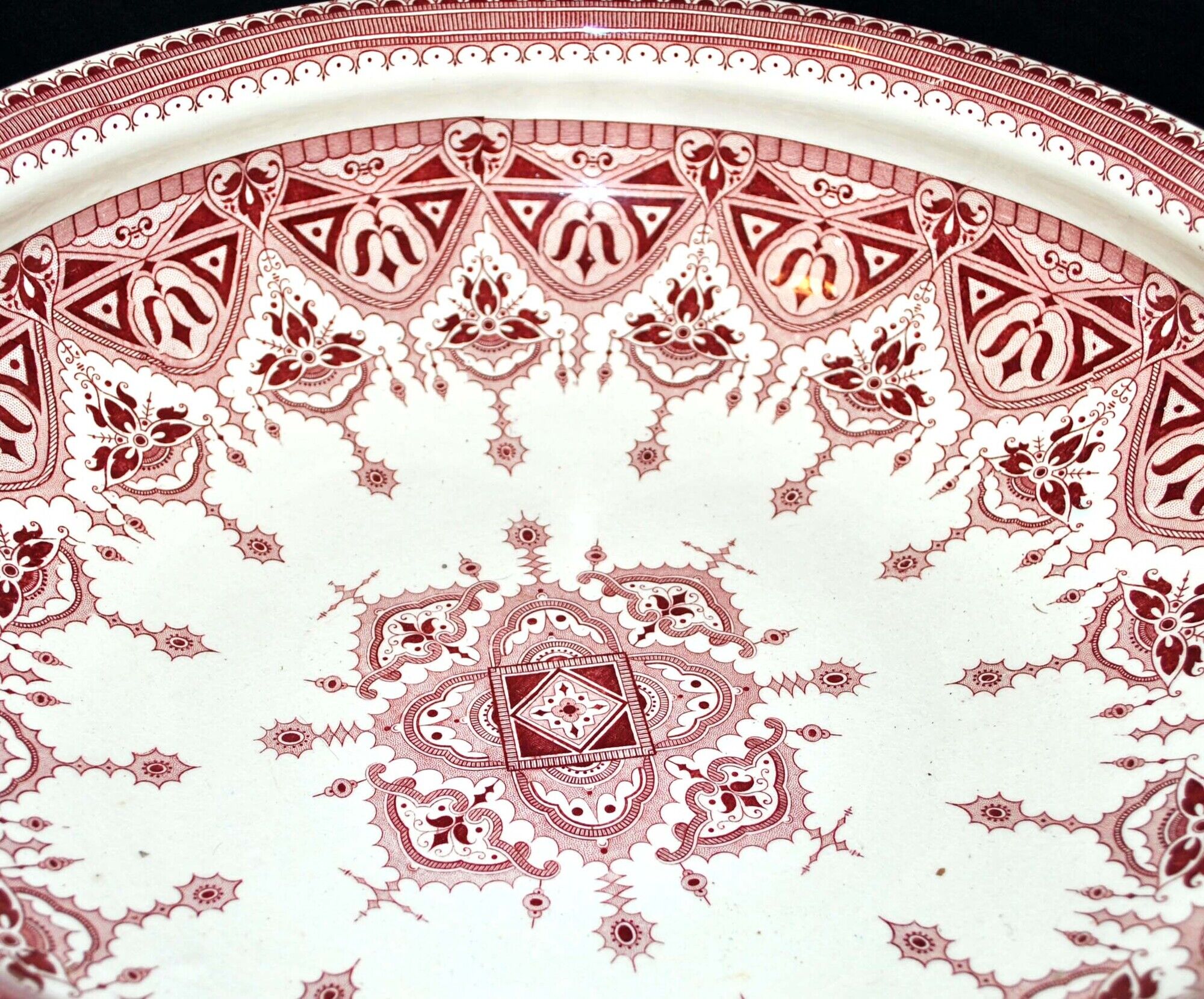 Salad bowl planter in earthenware sarreguemines u&c arabesque red calcutta