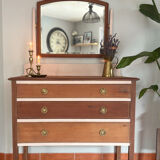 Commode ancienne française en merisier avec miroir – restaurée et peinte