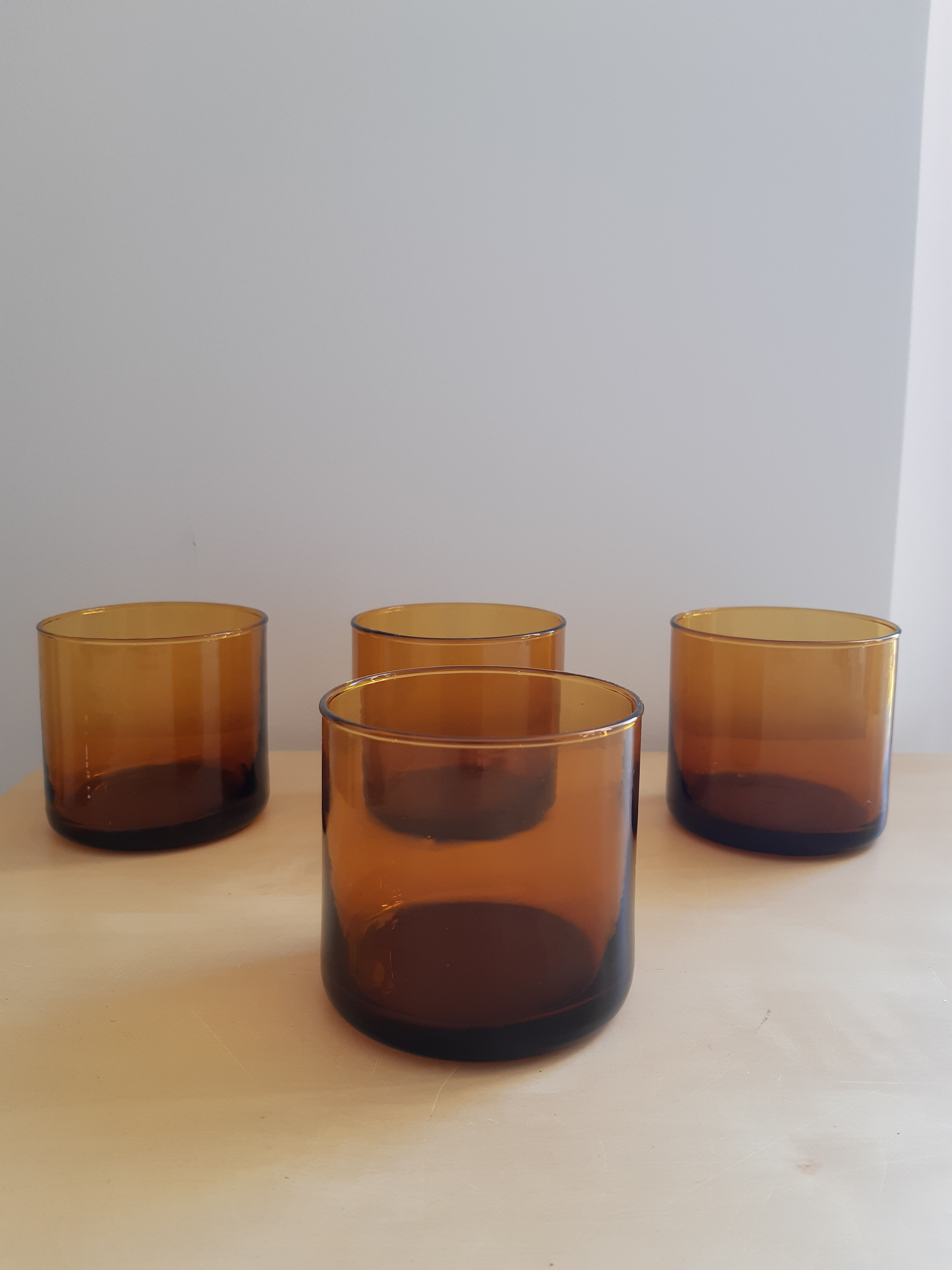 Set of 4 vintage amber whiskey glasses