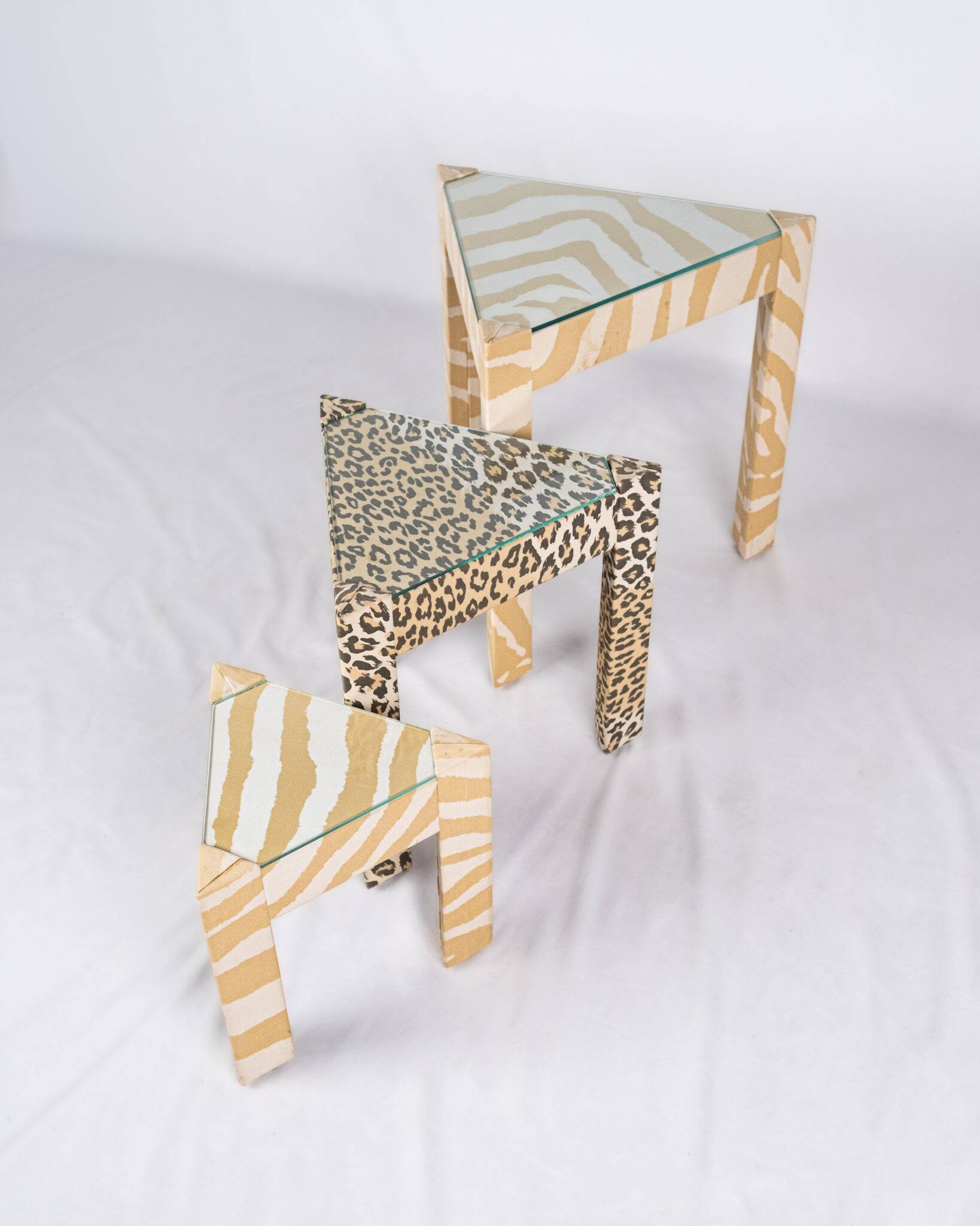 Set of nested tables upholstered, Pierre Frey, 1970s