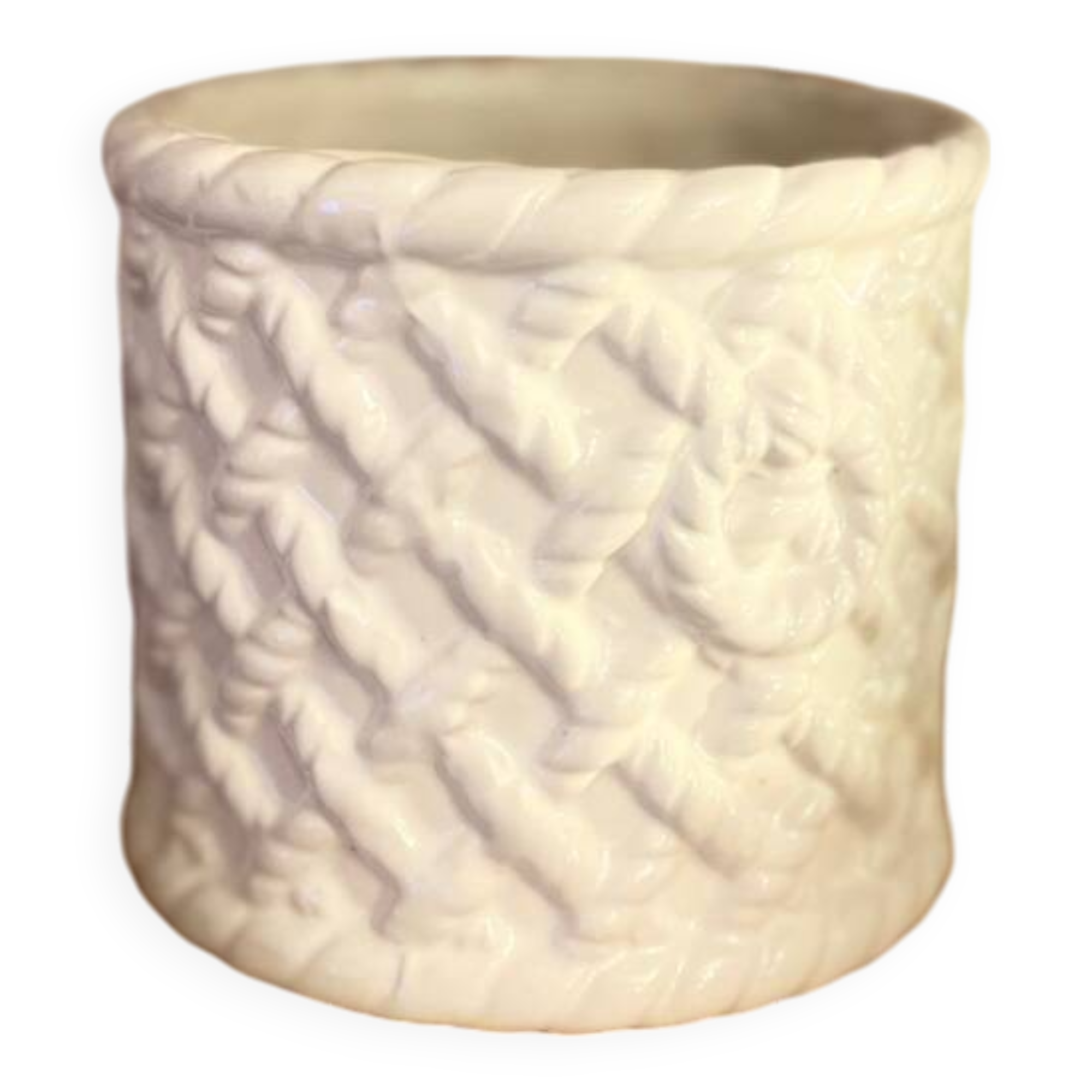 White woven earthenware flowerpot