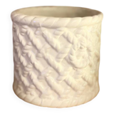 Cache pot en faïence blanc tressé