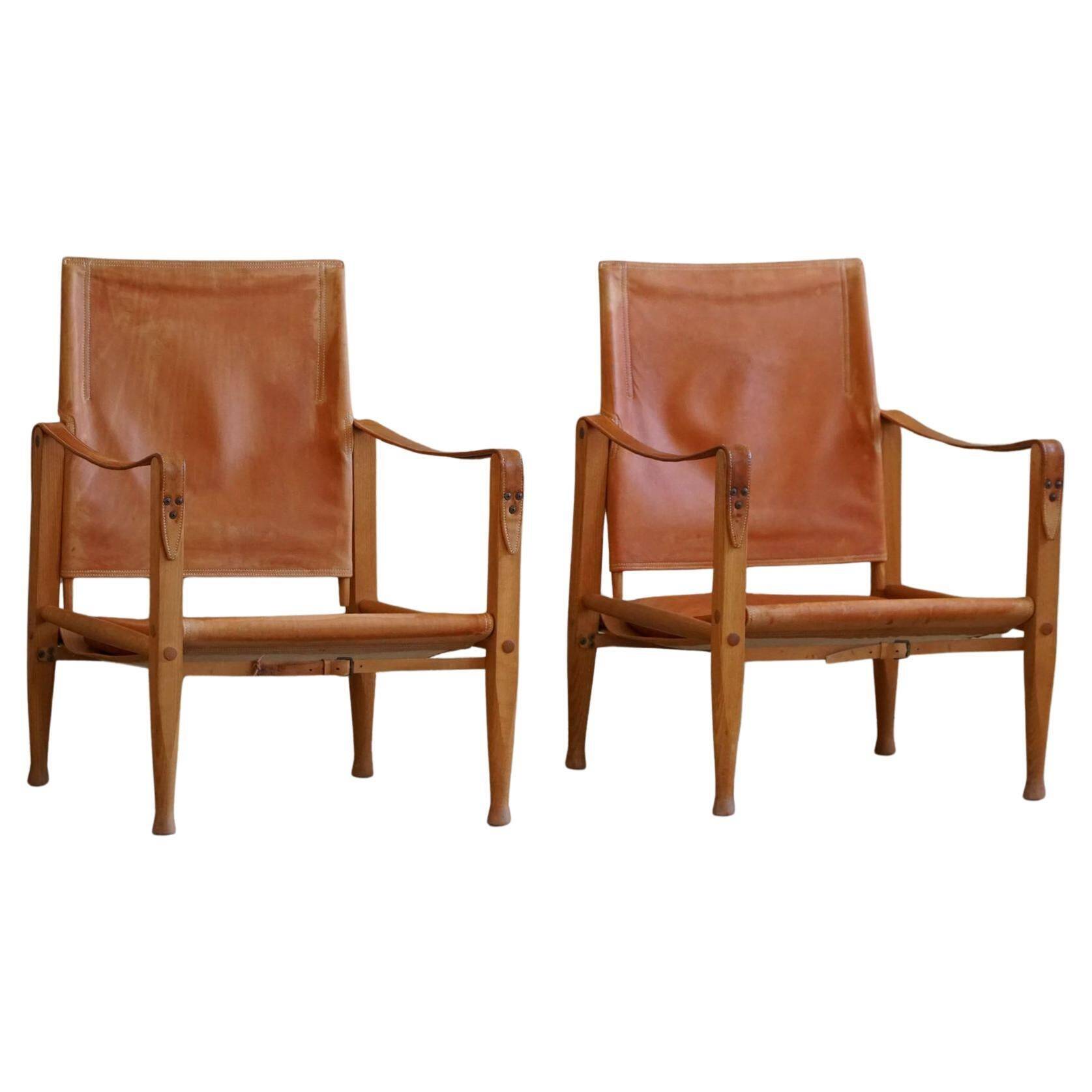 Pair of Safari chairs by Kaare Klint in ash and leather, Rud. Rasmussen, 1960.