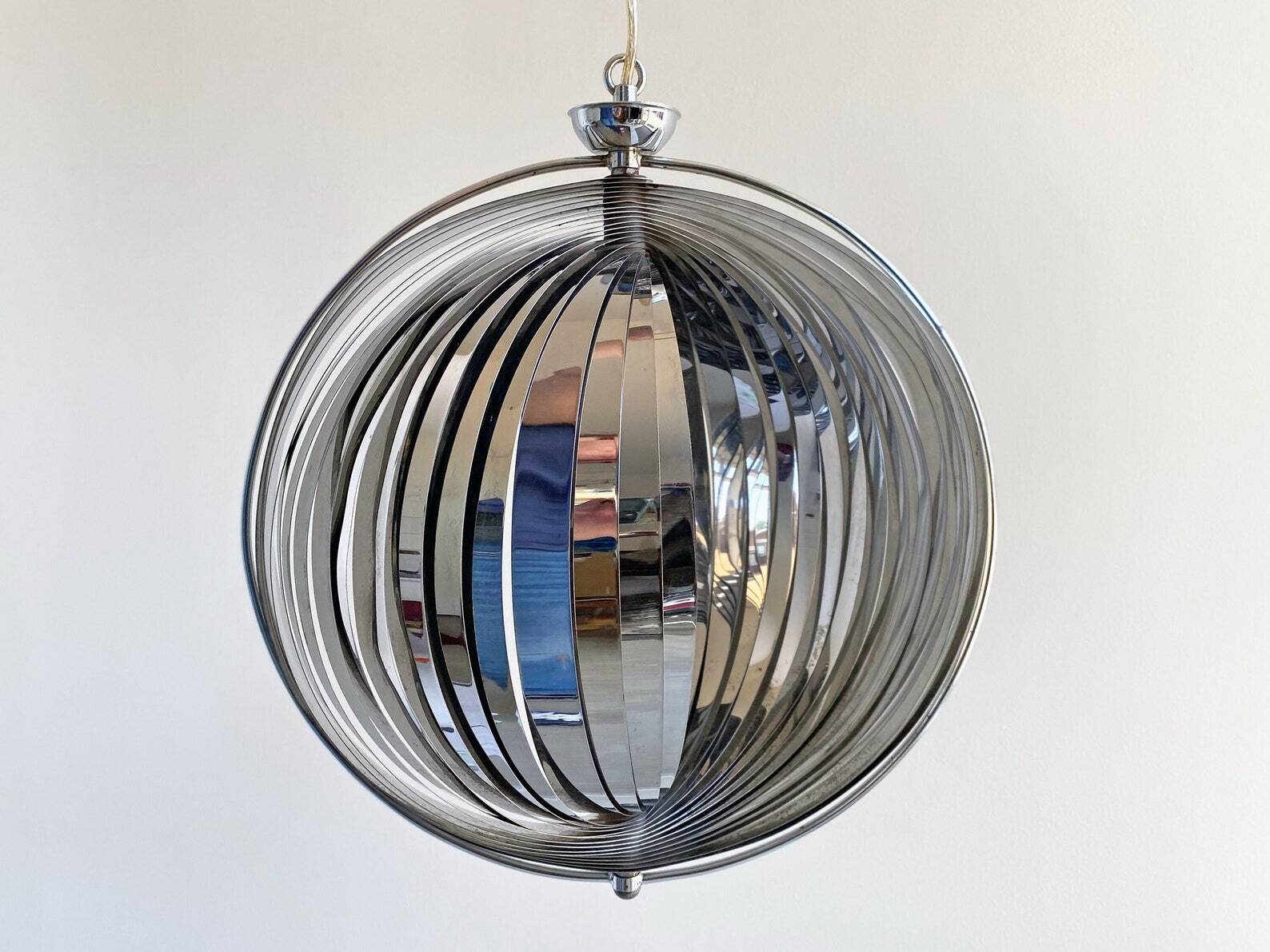 Space Age chrome aluminium moon hanging lamp,  slat lamp
