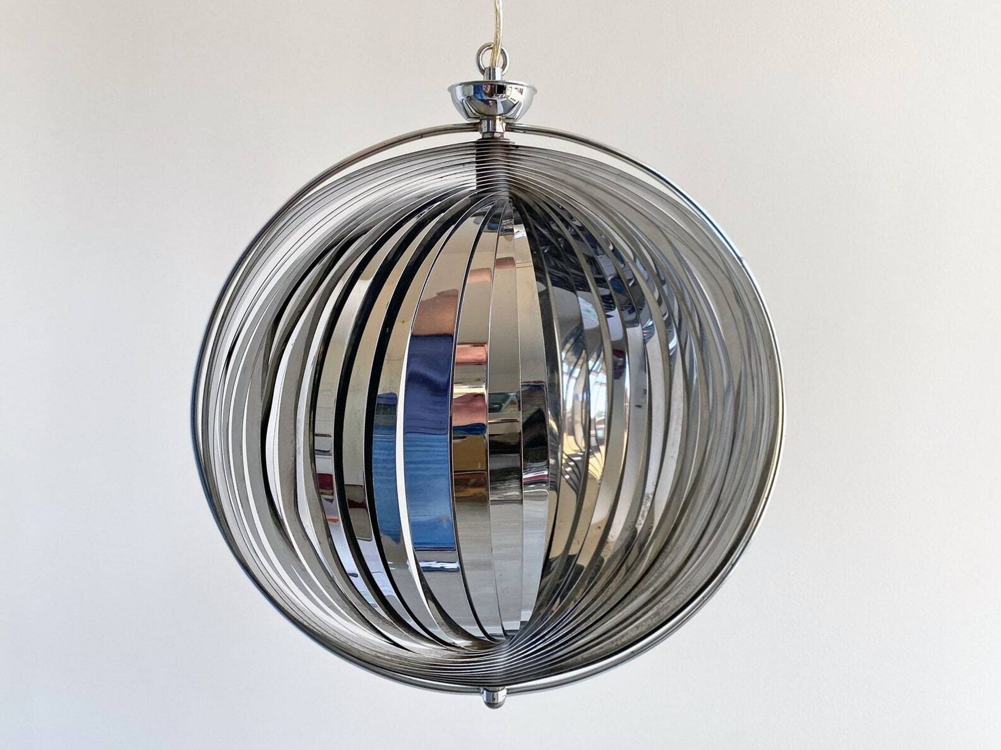 Space Age chrome aluminium moon hanging lamp,  slat lamp